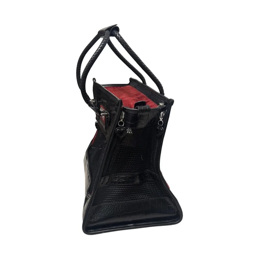 Brighton Small Pet Carrier Handbag OS Black‎ Red Good Croc Leather Travel Bag